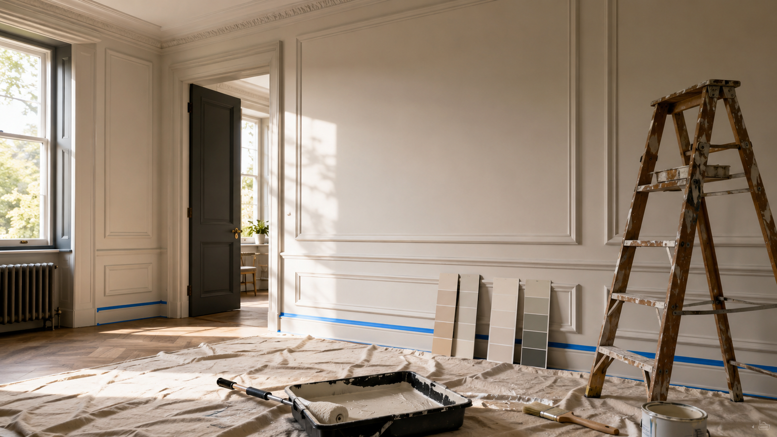 Wallpapered kitchen feature wall